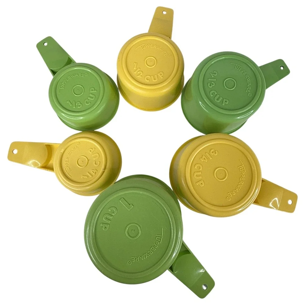 6 Tupperware Measuring Cups Apple Green Harvest Gold Vintage Nesting Set Yellow